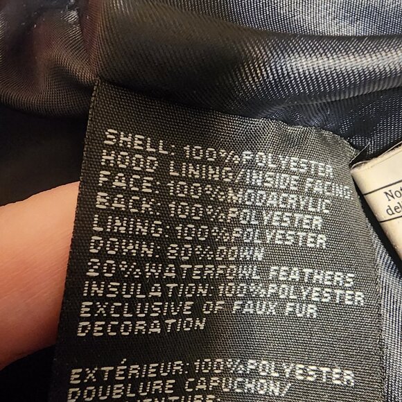 1 Madison Down-Filled Faux Fur Hooded Parka Jacket Navy signs of wear XS - Picture 16 of 16